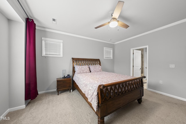 6313 Kayton St, Raleigh, NC 27616 - carpeted bedroom with crown molding, baseboards, a ceiling fan, and ensuite bathroom
