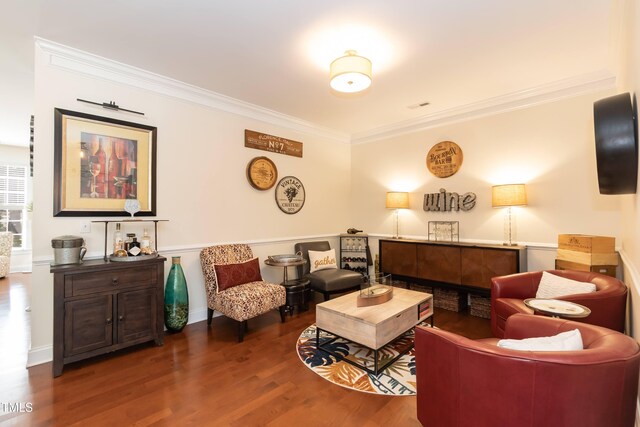 11217 Maplecroft Ct, Raleigh, NC 27617 - living room featuring ornamental molding and wood finished floors