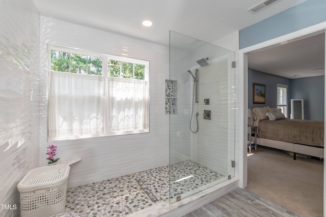 11217 Maplecroft Ct, Raleigh, NC 27617 - bathroom with walk in shower, ensuite bath, and recessed lighting