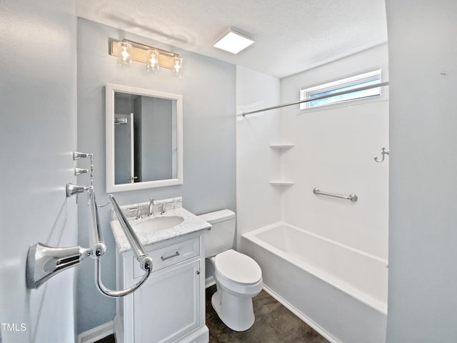 117 Brierridge Dr, Apex, NC 27502 - bathroom featuring vanity, toilet,  shower combination, and a textured ceiling
