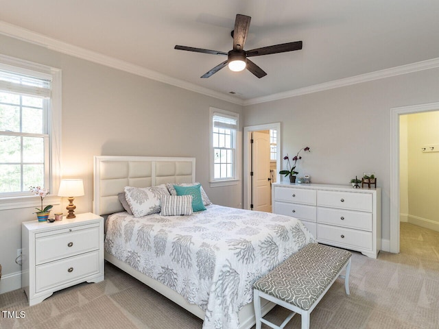 5768 Cavanaugh Dr, Raleigh, NC 27614 - bedroom with light colored carpet, crown molding, and ceiling fan