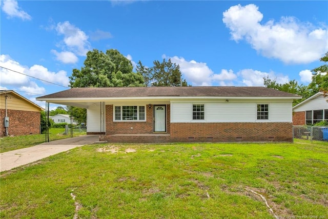 4709 Alamance Rd, Fayetteville, NC 28304 - ranch-style house with crawl space, concrete driveway, brick siding, and a carport