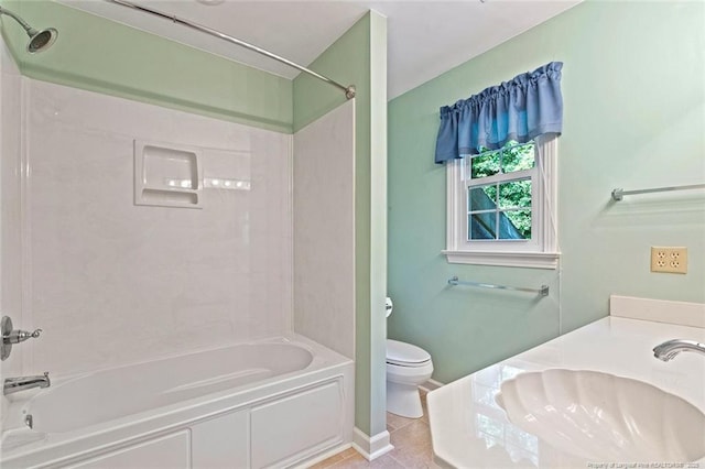 1718 Carthage St, Sanford, NC 27330 - bathroom featuring toilet, shower / bathtub combination, tile patterned floors, and vanity