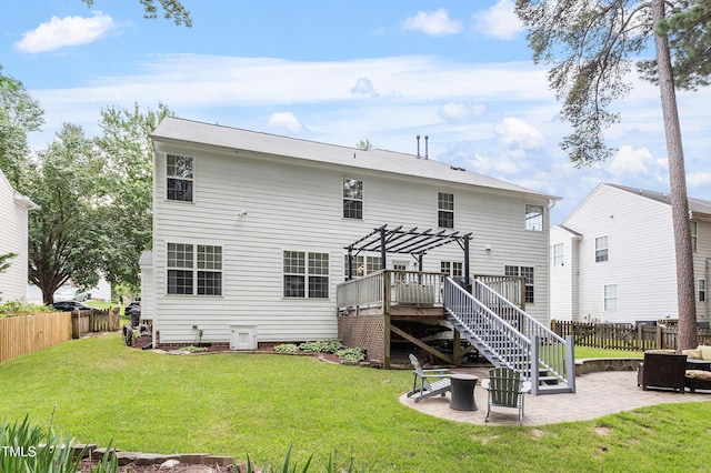 2422 Castleburg Dr, Apex, NC 27523 - rear view of house featuring a pergola, a patio area, a deck, and stairway
