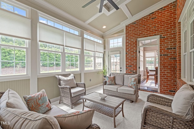 204 Franconia Way, Apex, NC 27502 - sunroom / solarium with ceiling fan, an outdoor hangout area, and beamed ceiling