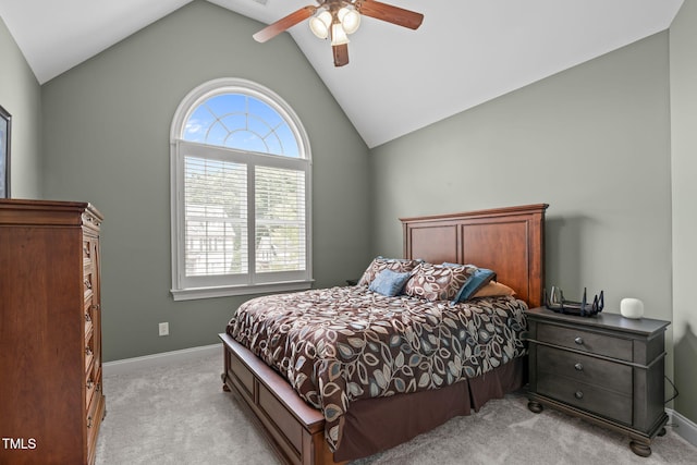 204 Franconia Way, Apex, NC 27502 - bedroom featuring vaulted ceiling, light carpet, and ceiling fan