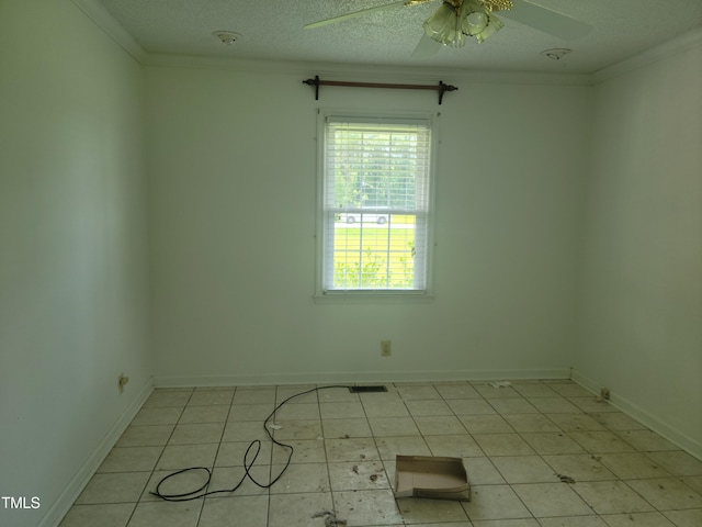 11477 NC-87, Elizabethtown, NC 28337 - spare room with crown molding, a ceiling fan, light tile patterned floors, and a textured ceiling