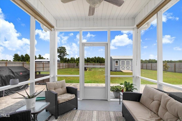 607 Laurel Lake Rd, Salemburg, NC 28385 - sunroom / solarium featuring a ceiling fan and an outdoor living space