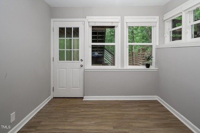123 Becket Bnd, Pittsboro, NC 27312 - doorway to outside featuring dark wood finished floors and baseboards