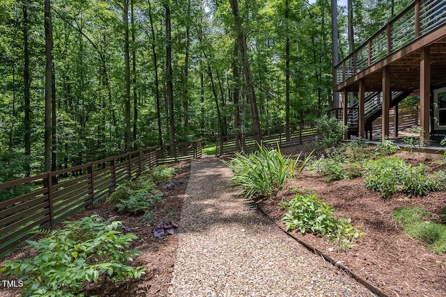 123 Becket Bnd, Pittsboro, NC 27312 - view of yard with stairs and a wooden deck