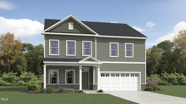 275 Sutherland Dr, Franklinton, NC 27525 - craftsman-style home with stone siding, a front yard, driveway, and an attached garage