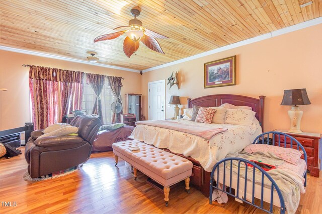 1770 Gentry Ridge Rd, Roxboro, NC 27574 - bedroom featuring ornamental molding, wood finished floors, wood ceiling, and ceiling fan