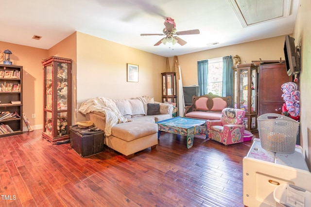 1770 Gentry Ridge Rd, Roxboro, NC 27574 - living room with attic access, a ceiling fan, and wood finished floors