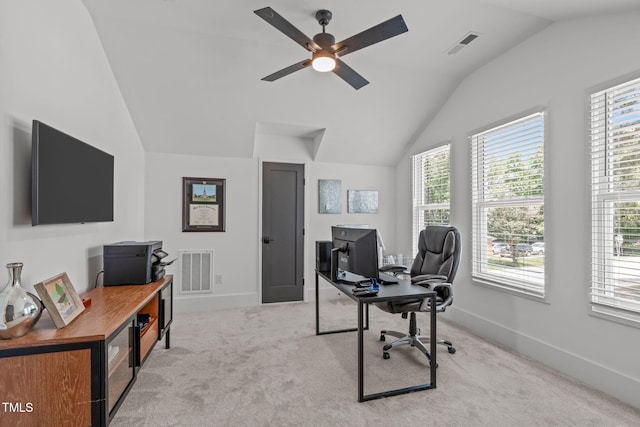 415 1st St, Apex, NC 27502 - office featuring lofted ceiling, plenty of natural light, ceiling fan, and light carpet