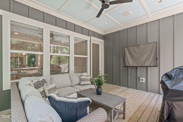 415 1st St, Apex, NC 27502 - deck with an outdoor hangout area and a ceiling fan
