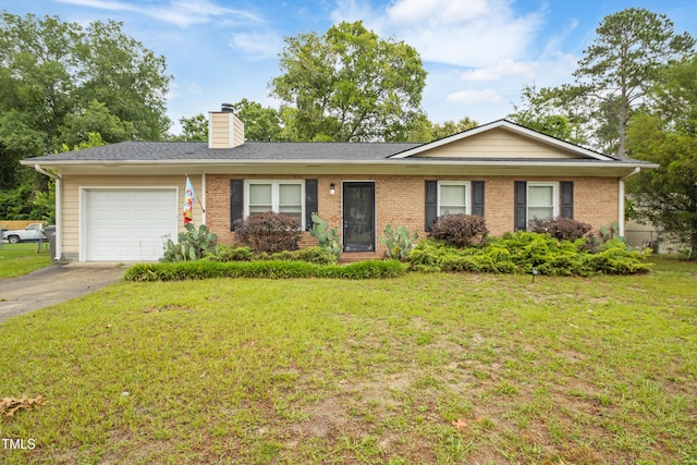6424 Bretton Woods Dr, Hope Mills, NC 28348 - single story home with a garage, a chimney, driveway, and a front yard