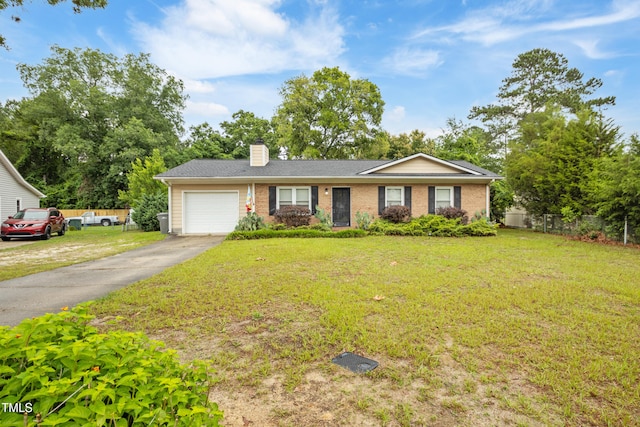 6424 Bretton Woods Dr, Hope Mills, NC 28348 - single story home featuring a chimney, a garage, driveway, and brick siding