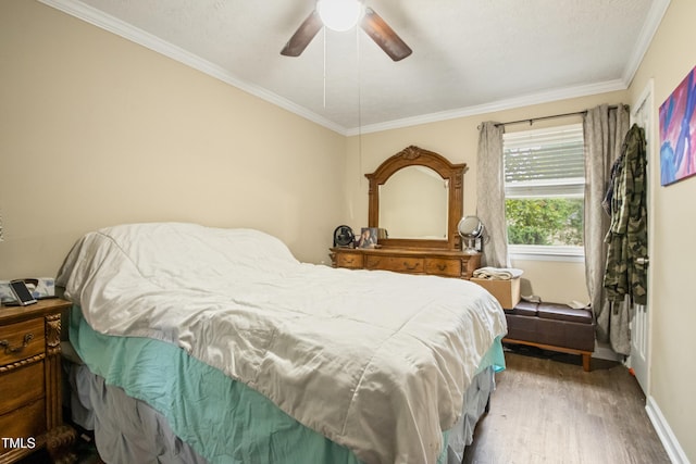 6424 Bretton Woods Dr, Hope Mills, NC 28348 - bedroom with wood finished floors, ornamental molding, baseboards, and a ceiling fan