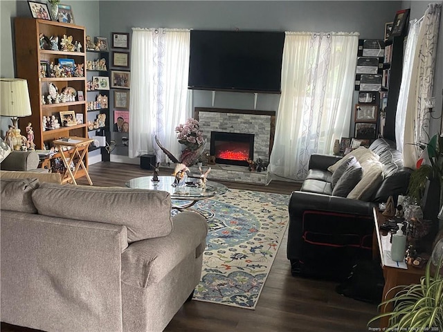 135 S Patterson S, Maxton, NC 28364 - living area with wood finished floors and a stone fireplace