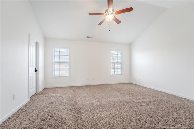 2912 Seafarer Dr, Fayetteville, NC 28306 - carpeted spare room with lofted ceiling, plenty of natural light, ceiling fan, and baseboards