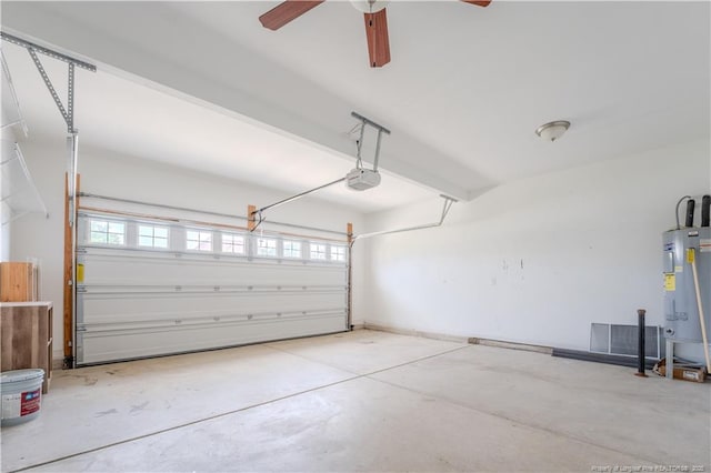 2912 Seafarer Dr, Fayetteville, NC 28306 - garage featuring a garage door opener, electric water heater, and ceiling fan