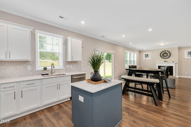 31 Pascoli Ct, Clayton, NC 27527 - kitchen with a sink, white cabinetry, decorative backsplash, dark wood-type flooring, and dishwasher