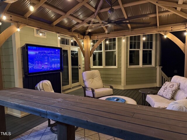 6553 Vintage Ridge Ln, Fuquay Varina, NC 27526 - deck with an outdoor living space, ceiling fan, and a gazebo