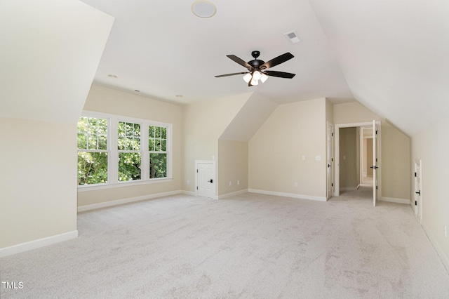 6553 Vintage Ridge Ln, Fuquay Varina, NC 27526 - bonus room with light colored carpet, vaulted ceiling, baseboards, and ceiling fan
