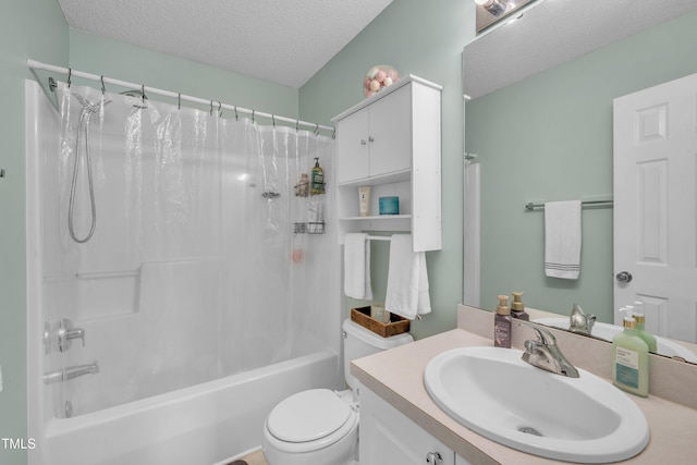 120 Feezor Ct, Clayton, NC 27527 - bathroom with a textured ceiling, vanity, and shower / tub combo