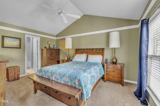 120 Feezor Ct, Clayton, NC 27527 - bedroom with carpet, vaulted ceiling, ceiling fan, and ensuite bathroom