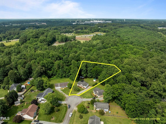 1383 Deercroft Ct, Graham, NC 27253 - aerial overview of property's location with a heavily wooded area and property parcel outlined
