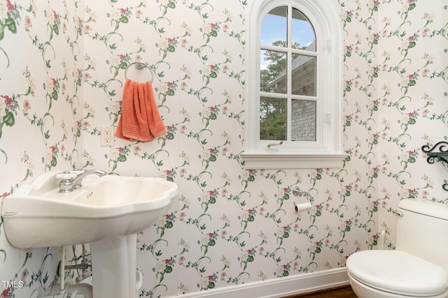 610 Walnut Creek Dr, Goldsboro, NC 27534 - half bath with wallpapered walls and toilet