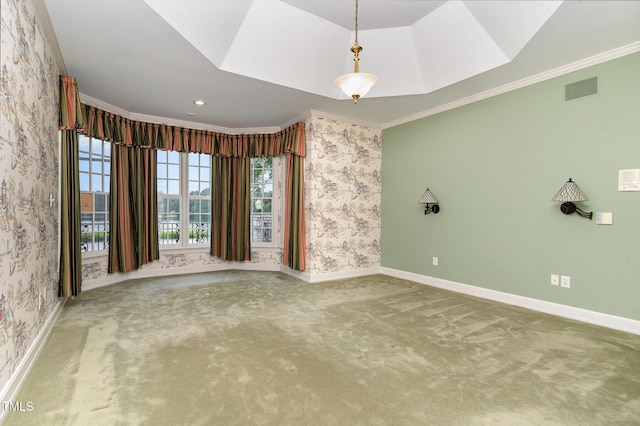 610 Walnut Creek Dr, Goldsboro, NC 27534 - empty room with wallpapered walls, carpet floors, baseboards, and ornamental molding