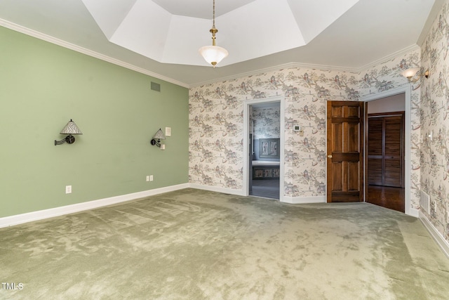 610 Walnut Creek Dr, Goldsboro, NC 27534 - carpeted empty room with ornamental molding, wallpapered walls, and baseboards