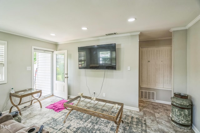 428 Walton St, Durham, NC 27703 - living area with ornamental molding, baseboards, and recessed lighting