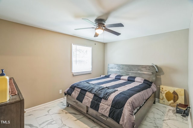 428 Walton St, Durham, NC 27703 - bedroom with marble look tiles, a ceiling fan, and baseboards