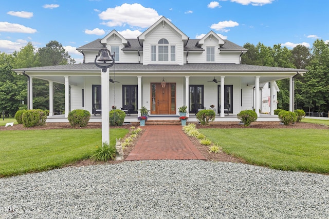 4737 Uzzle Rd, Rougemont, NC 27572 - country-style home with ceiling fan, a porch, a front lawn, and a shingled roof