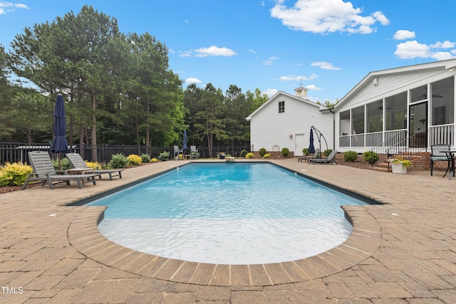 4737 Uzzle Rd, Rougemont, NC 27572 - view of pool featuring a sunroom, a patio, and ceiling fan