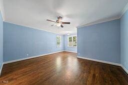 311 Rassie Crabtree Rd, Rougemont, NC 27572 - spare room featuring ornamental molding, ceiling fan, and wood finished floors