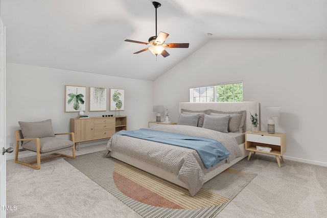 518 Emerald Downs Rd, Cary, NC 27519 - bedroom featuring carpet flooring, vaulted ceiling, and a ceiling fan