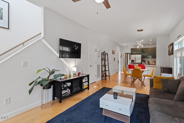 1314 S E St, Raleigh, NC 27601 - living room with a ceiling fan, light wood-style flooring, recessed lighting, and baseboards