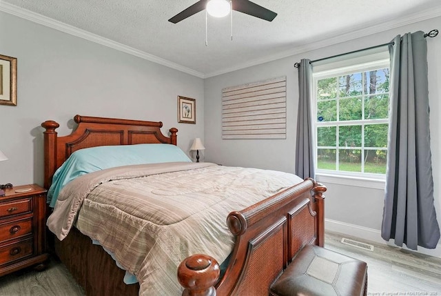 9872 NC-72 Hwy E, Lumberton, NC 28358 - bedroom with light wood-style floors, multiple windows, ornamental molding, baseboards, and a textured ceiling