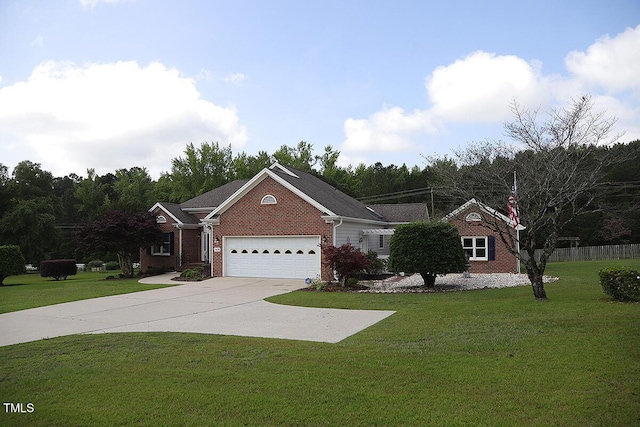 3409 Bennyfield Ct, Fuquay Varina, NC 27526 - view of front of property with a front lawn, a garage, concrete driveway, and brick siding