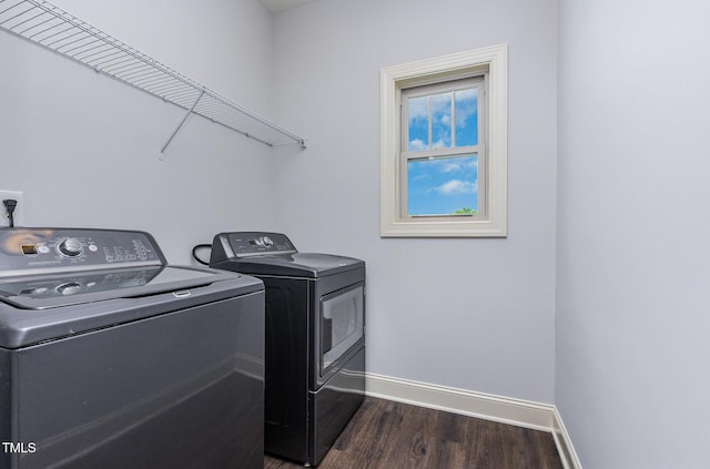 235 Camden Place St, Princeton, NC 27569 - washroom with separate washer and dryer, baseboards, and dark wood-style flooring