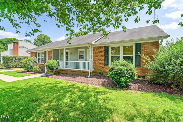 5 Windsor Pl, Mebane, NC 27302 - single story home featuring covered porch, a front yard, and brick siding