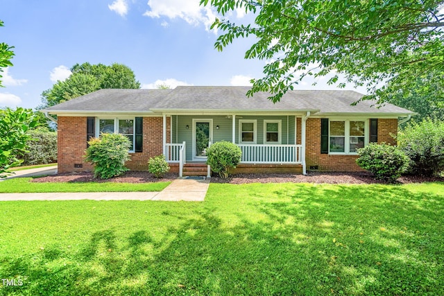 5 Windsor Pl, Mebane, NC 27302 - single story home featuring crawl space, a porch, a front yard, brick siding, and roof with shingles