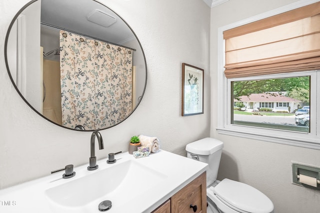5 Windsor Pl, Mebane, NC 27302 - full bathroom with vanity, toilet, crown molding, and a shower with shower curtain