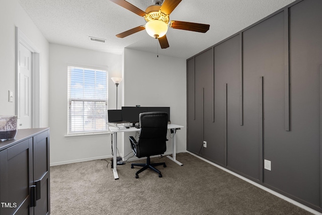 5332 Seaspray Ln, Raleigh, NC 27610 - carpeted office space with ceiling fan, baseboards, and a textured ceiling