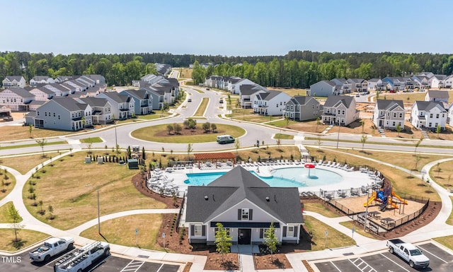 121 Canyon Gap Way, Raleigh, NC 27610 - aerial perspective of suburban area featuring a pool area
