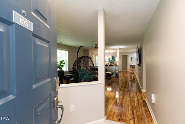 1911 Falls Landing Dr Unit 103, Raleigh, NC 27614 - foyer entrance with wood finished floors, a textured ceiling, and baseboards
